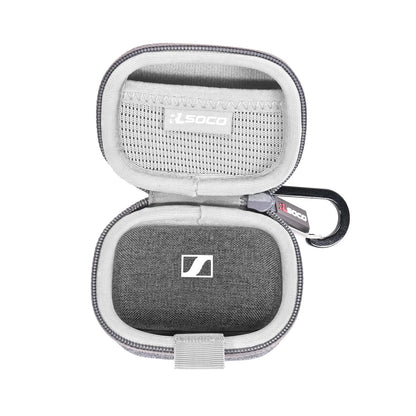 RLSOCO Hard Case for Sennheiser Momentum True Wireless 4/3 Smart Earbuds - Grey | Shockproof, Dustproof, Water-Resistant Storage Pouch with Sturdy Metal Hook (Case Only)