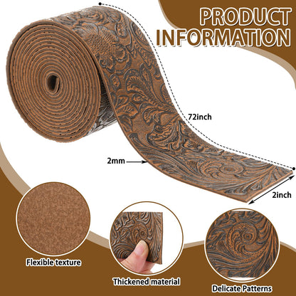 72 Inches Embossed Faux Leather Straps for Crafts 2 Inch Wide Vintage Brown Western Style Bump Texture Flat Full Grain Leather Strips for DIY Crafts Projects Bags, Belt, Garden Tools