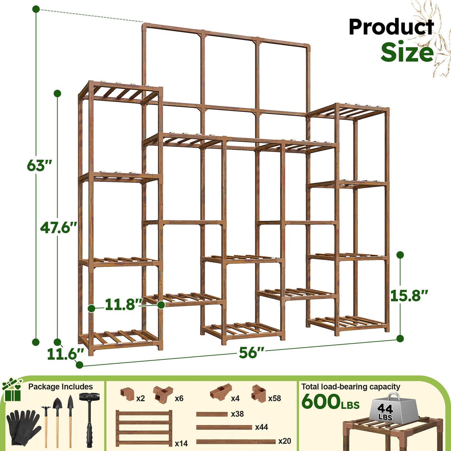 EnHomee Tall Plant Stand, 63''H Large Plant Stand for Multiple Plants Pot, Indoor Plants Shelves for Living Room, Patio, Balcony, Yard, Garden