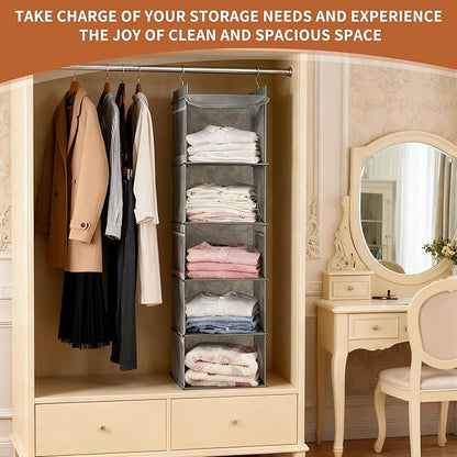 5-Shelf Hanging Closet Organizer and Storage, Closet Hanging Storage Shelves