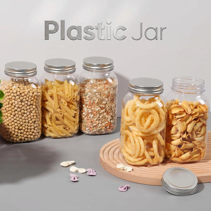 novelinks 32 oz Mason Jars with Plastic Lids, 12 Pack Large Plastic Salad Jars with Lids 32oz, Reusable Spice Containers & Kitchen Jars for Pantry Organization (12 Pack,Silver)