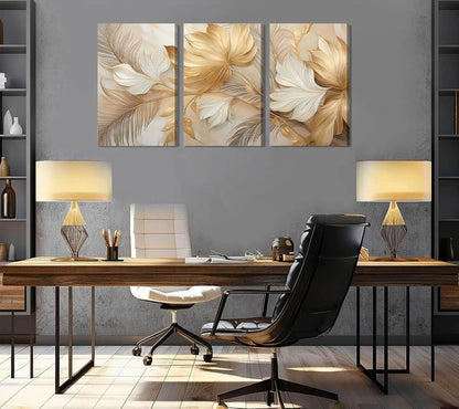 Modern Abstract Gold Botanical Canvas Wall Art Fashion Plants Wall Decor Pictures Leaf Light Luxury Poster Prints Flowers Painting Artwork for Living room Office Decoration 12x16in Frame
