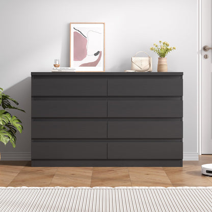 Jocoevol Modern Black 8 Drawer Dresser for Bedroom, 15.3" D x 55.2" W x 32.3" H Simply Chest of Drawers, Wood Storage Dresser with Deep Drawers for Living Room Hallway Entryway, Black