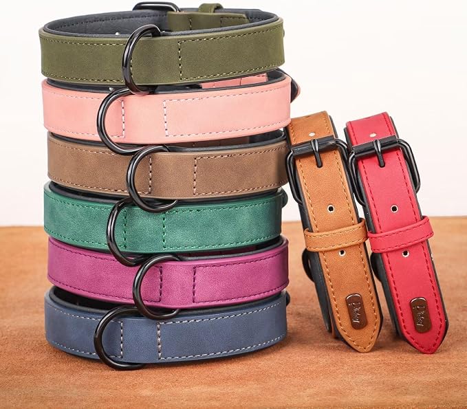 Didog Soft Padded PU Leather Dog Collar, Breathable and Adjustable Red Dog Collars for Small Dogs, Comfortable for Daily Walk, Red, M Fit Neck 11-14"(10-20 lbs)