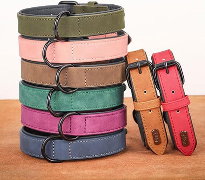 Didog Soft Padded PU Leather Dog Collar, Breathable and Adjustable Dog Collars for Small Dogs, Comfortable for Daily Walk, Dark Green, M Fit Neck 11-14"(10-20 lbs)