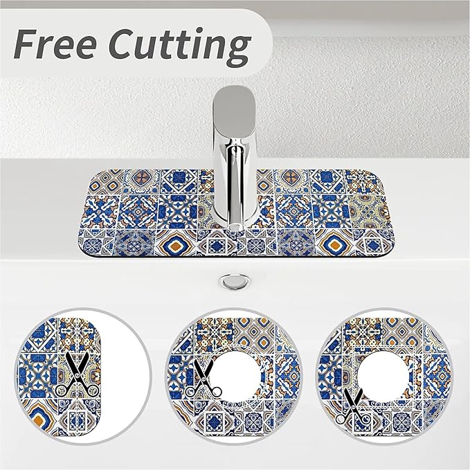 Kitchen Sink Splash Guard，Traditional Moroccan tiles Faucet Mat Sink