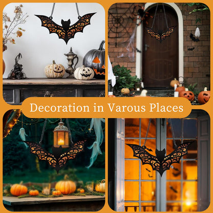 Fimewon Bat Suncatcher Bat Stained Glass Window Hanging Halloween Decorations Indoor Wall Decor Living Room Birthday Party Favors Gifts for Women, 6.3 Inch