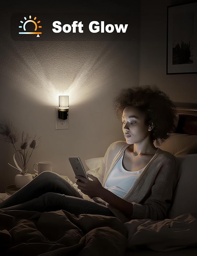 JandCase Night Light, Dimmable Night Lights Plug into Wall, Auto On/Off Light Sensor Nightlight, 5000K Daylight White 0-100LM Brightness LED Night Light, Bathroom Hallway Bedroom Decoration