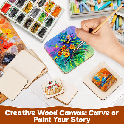 Meetory 42 Piece Unfinished Blank Wood Square,3 Different Size Wood Square Slices Cutouts for DIY Arts Craft Project, Pyrography Art, Painting Writing and Decoration(3 Sizes, 2", 3", 4")