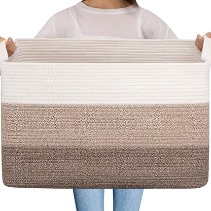 OIAHOMY Extra Large Blanket Basket, 95L Cotton Rope Woven Laundry Basket