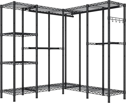 Golpart Heavy Duty Garment Rack Clothes Rack,Large Metal Closet Organizer System Storage Wardrobe,Freestanding Clothing Rack with Adjustable Wire Shelves& Hang Rods,MaxLoad 1100lbs