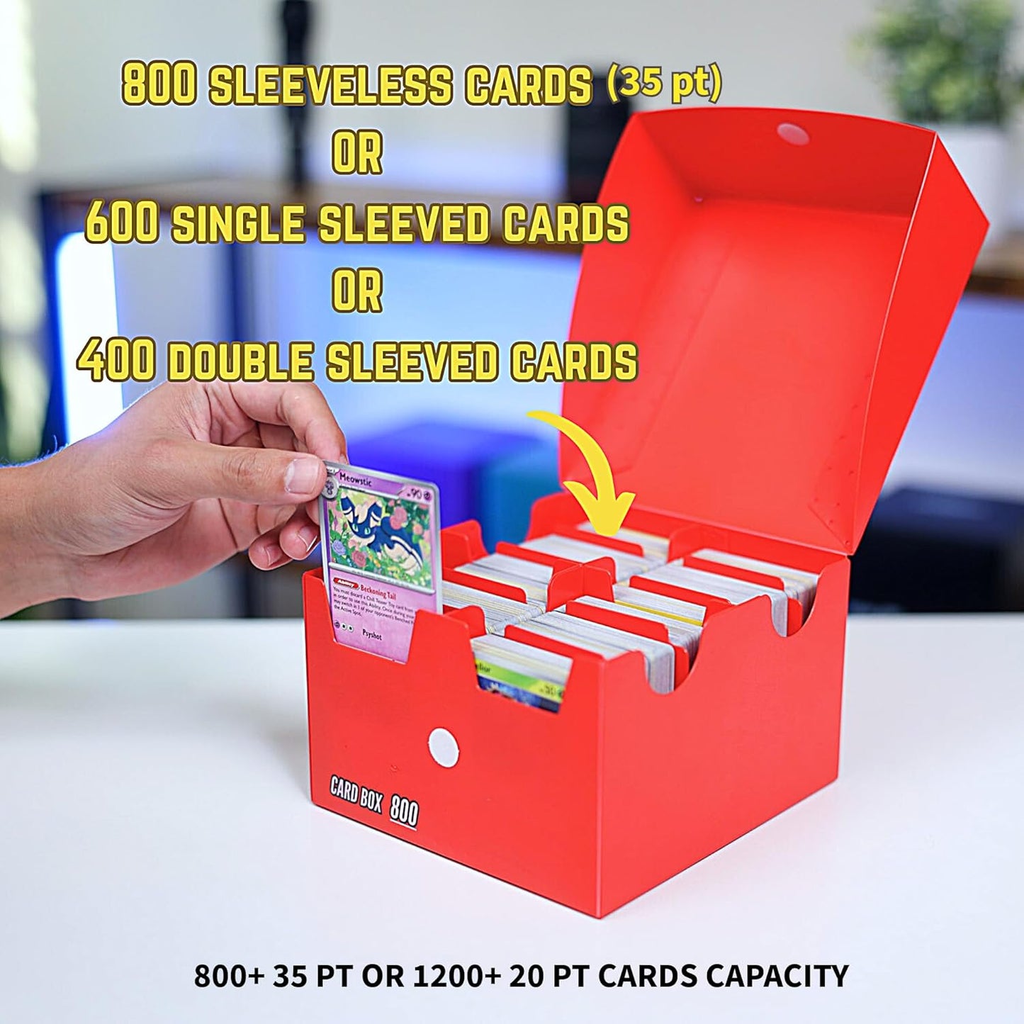 Trading Card Storage Box 800 - Grey | Card Box 800+ holds standard 35pt cards | 4-in-1 Compartments| Strong Double Wall Design | 8 dividers | Sports & Baseball Card Deck Box - Grey