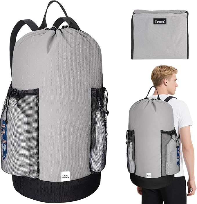BALEINE 2PK 120L Laundry Bag Backpack, 900D Oxford Fabric Large Travel Laundry