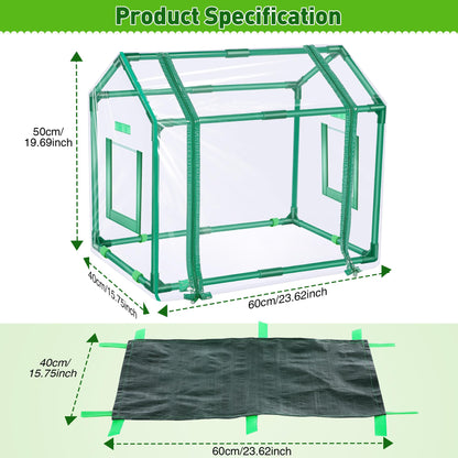 Mini Greenhouse with Potting Mat for Indoor Plant, Heavy Duty Portable Green House with Waterproof Pot Pad for Small Plants, Clear Small Plant Tent for Seed Humidity (Green)