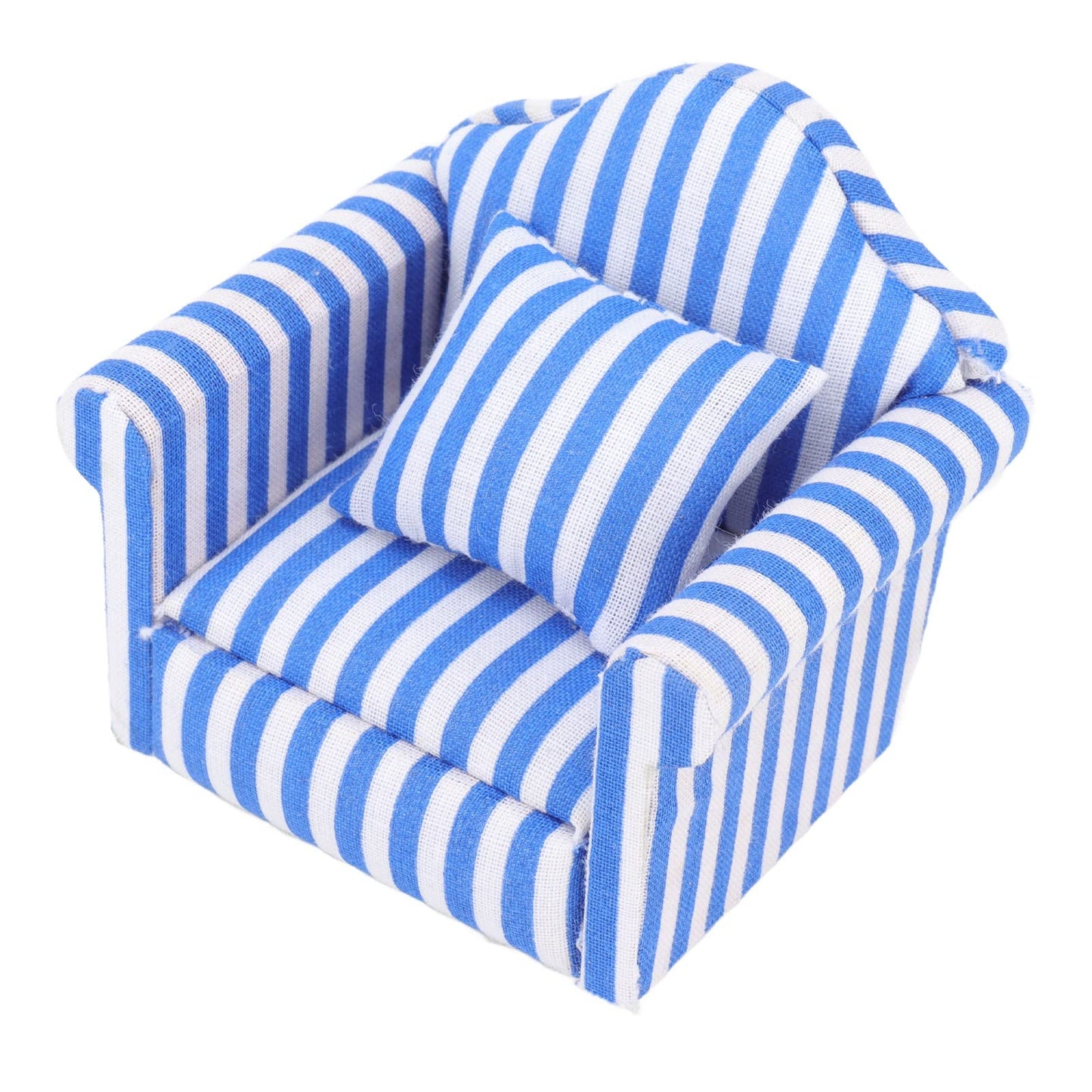 Miniature Dollhouse Sofa Set,3Pcs Pine Cloth Light Color Strip Blue 1:12 Scale Dollhouse Furniture for Collectors and Miniature Enthusiasts
