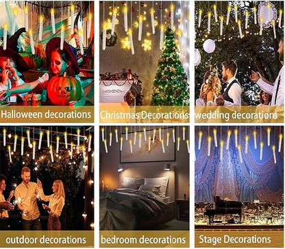 BaRiFanNova Floating Candles with Magic Wand Remote, 12 Pack LED Flameless Hanging Candles, Flickering Taper Lights Set for Theme Party Birthday Gift