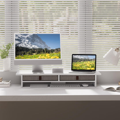 Fenge Monitor Stand with Drawer, 2 Tiers Dual Monitor Riser for Desk, 35 Inch Computer Stand for 2 Monitors, Desk Shelf for Home, Office, Laptop, PC, TV, Printer