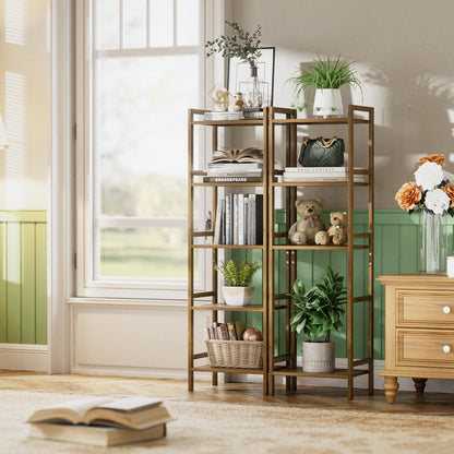 HITNET Bamboo Book Shelf, Tall Narrow Bookcase, Bathroom Shelving Unit 5 Tier Floor Standing Adjustable Bookshelf for Small Spaces, Walnut