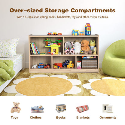 Costzon 2-Shelf Bookcase for Kids, Wooden Toy Storage Organizer for Books Toys, 5-Section Freestanding Classroom Daycare Montessori Bookshelf for Preschool, Home Playroom & Kindergarten
