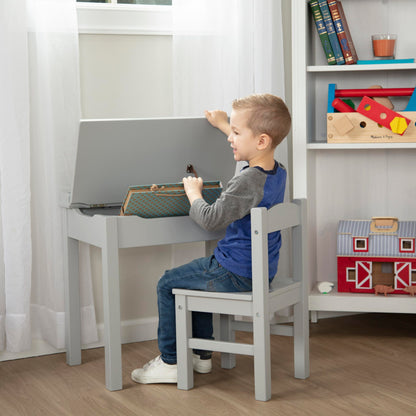 Melissa & Doug Wooden Lift-Top Desk & Chair - Gray , Grey