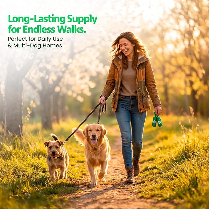 Dog Poop Bags, Light Baby Powder Scent, 60 Count (4 Rolls), Certified Compostable Cornstarch Blend - ASTM D6400 & EN 13432, Extra Thick, Leak-Proof, 9x13 Inch for Dogs & Cats