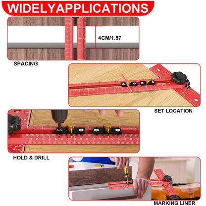 OKcedier Woodworking T Square Ruler, Precision Drilling Positioning Measuring Tools, Adjustable Aluminum Alloy Sliding 13.5 Inch T-Square Ruler with Angle Adjustment for Carpenter Work and Architect