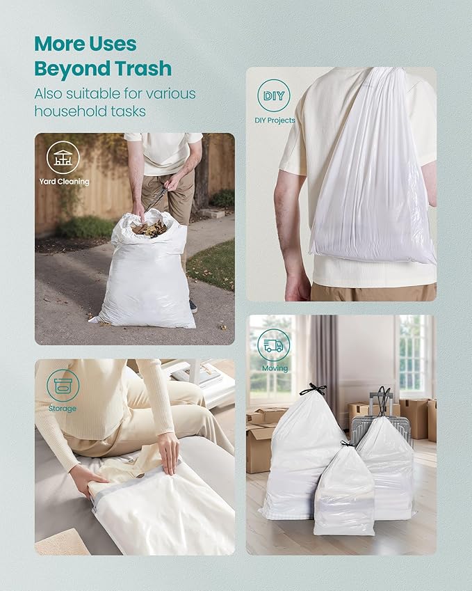 SONGMICS Trash Bags for 8-Gallon Trash Cans, Drawstring Kitchen Garbage Bags