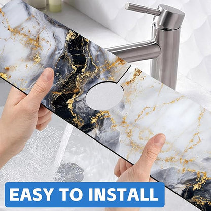 Black White and Gold Marble Dish Drying Mat