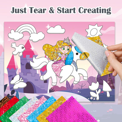 Timetome Foil Craft Kit for Kids, Princess & Unicorn Foil Art Set for Ages 4–8, No Mess Creative Arts and Crafts, Easy Peel Stick Foil Pictures, Gift for Girls 5-10