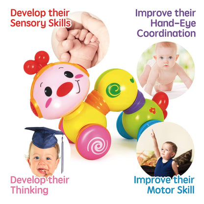 Stone and Clark Musical Press & Go Caterpillar Toy, Baby Toys 6 to 12 Months, Light Up Head Inchworm Infant Toys, Baby Crawling & Educational Toys for 1 Year Old Boys & Girls