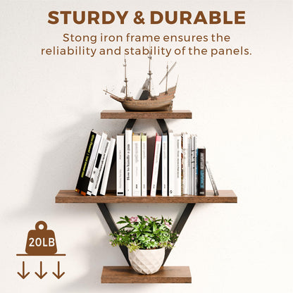 iFaveorr Floating Shelves, Wall Shelf Set of 2, Wall Mounted Shelves, 3-Tier Hanging Wall Shelves for Bathroom, Living Room, Bedroom, Kitchen, Office (Rustic Brown)