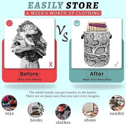 Grey White Snake Texture Laundry Hamper Snake Colorful Laundry Basket