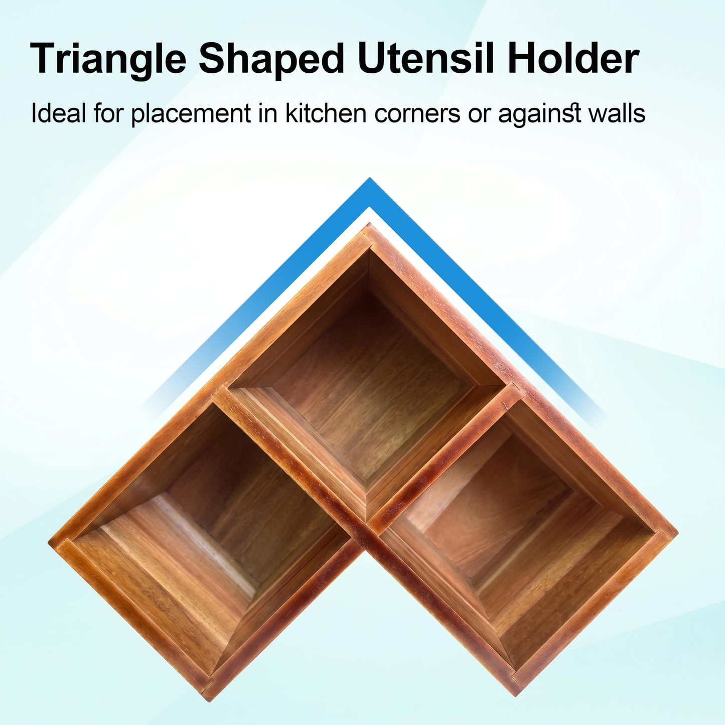 ZUJJAFY Utensil Holder, Corner Utensil Holder for Kitchen Counter, Acacia Wood Kitchen Utensil Holder for Countertop with 3 Compartments, Wooden Cooking Utensil Organizer for Spatula Storage