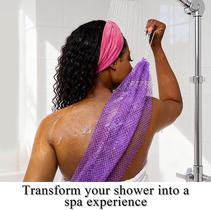 SubSahara Authentic African Net Sponge - 2 Pack Exfoliating Bath & Shower Loofah Sponge for Body & Face, Gentle Scrubber for All Skin Types, Travel, Durable (Lavender Purple & Bright Yellow)