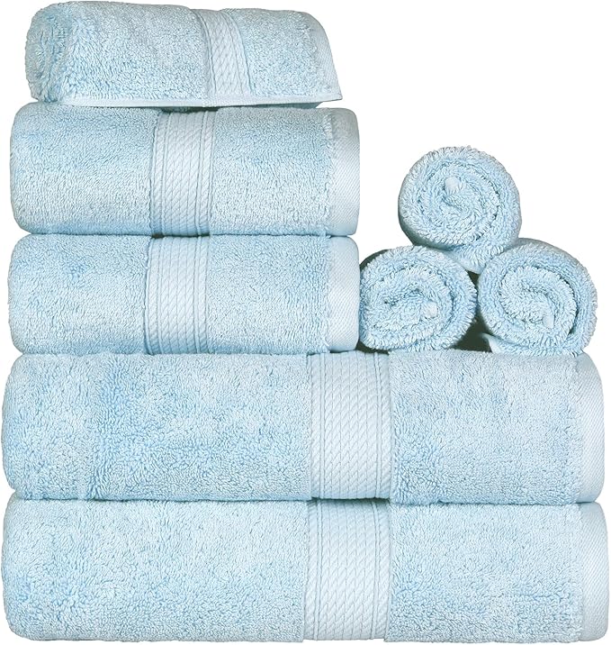 SUPERIOR Egyptian Cotton Pile 8 Piece Towel Set, Includes 2 Bath, 2 Hand