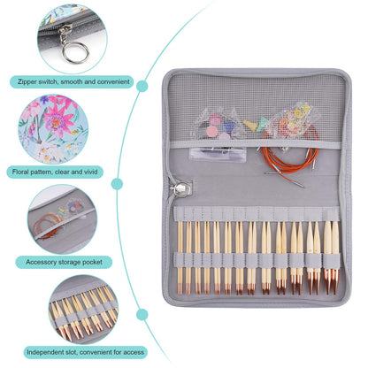WAZAIGUR Knitting Needles Set, Interchangeable Bamboo Circular Knitting Needles Set, 3mm 3.25mm 3.5mm 3.75mm 4mm 4.5mm 5mm 5.5mm 6mm 7mm 8mm 9mm 10mm Knitting Needles, 13 Pairs