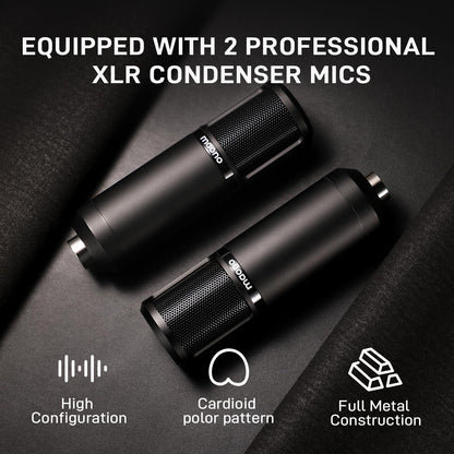 MAONO Podcast Equipment Bundle for 2: Audio Interface Mixer with 2 XLR Condenser Mic Noise Reduction Podcast Streaming MaonoCaster E2 Gen2B