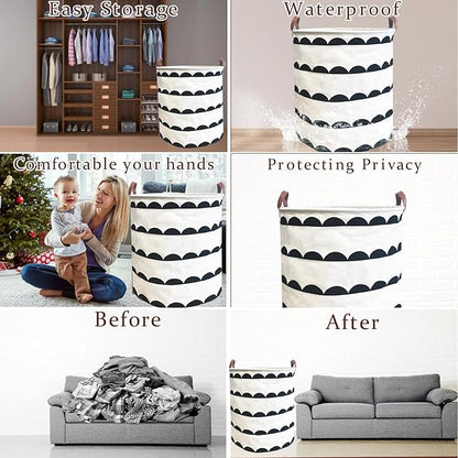 Waterproof Laundry Hamper Collapsible Laundry Basket Leather Handle Laundry Bag