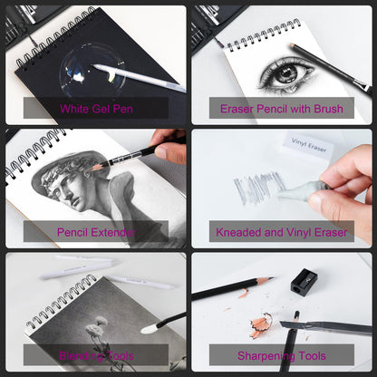 HIFORNY 58 PCS Drawing Kit Sketching Pencil Set,Sketch Pencils Art Supplies with 3-Color Sketchbook,Graphite,Charcoal,Blending Tools,Drawing Pencils for Adults Artists