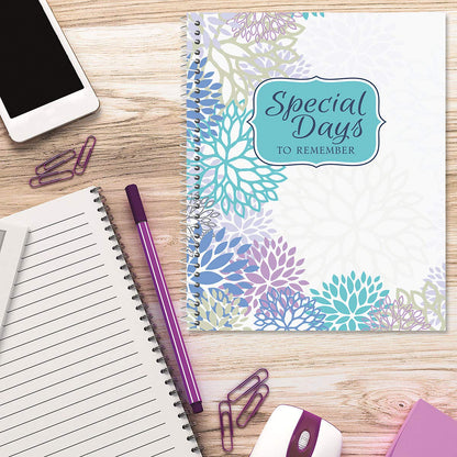 Current Cool Floral Greeting Card Organizer Book with 14 Pockets - Birthday & Anniversary Reminder Book - Softcover 8" x 10" Spiral-Bound, 6 Address Pages, 2 Gift Information Pages
