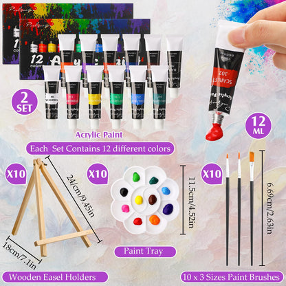 Ctosree 72 Pcs Vivid Sunset Paint and Sip Kit for Adults 8'' x 10'' Pre Drawn Canvas for Painting DIY Pre Printed Canvas for Party Favor Acrylic Painting Kit Wood Easel Brushes Date Night Bulk