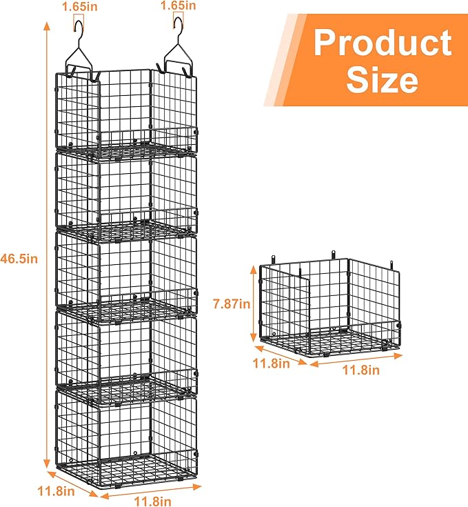 Sonyabecca 5-Tier Hanging Closet Organizer – Black Closet Storage Shelves