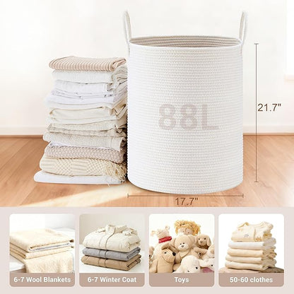 Tall Laundry Basket with Handles, 88L Portable Dirty Clothes Hamper, Boho
