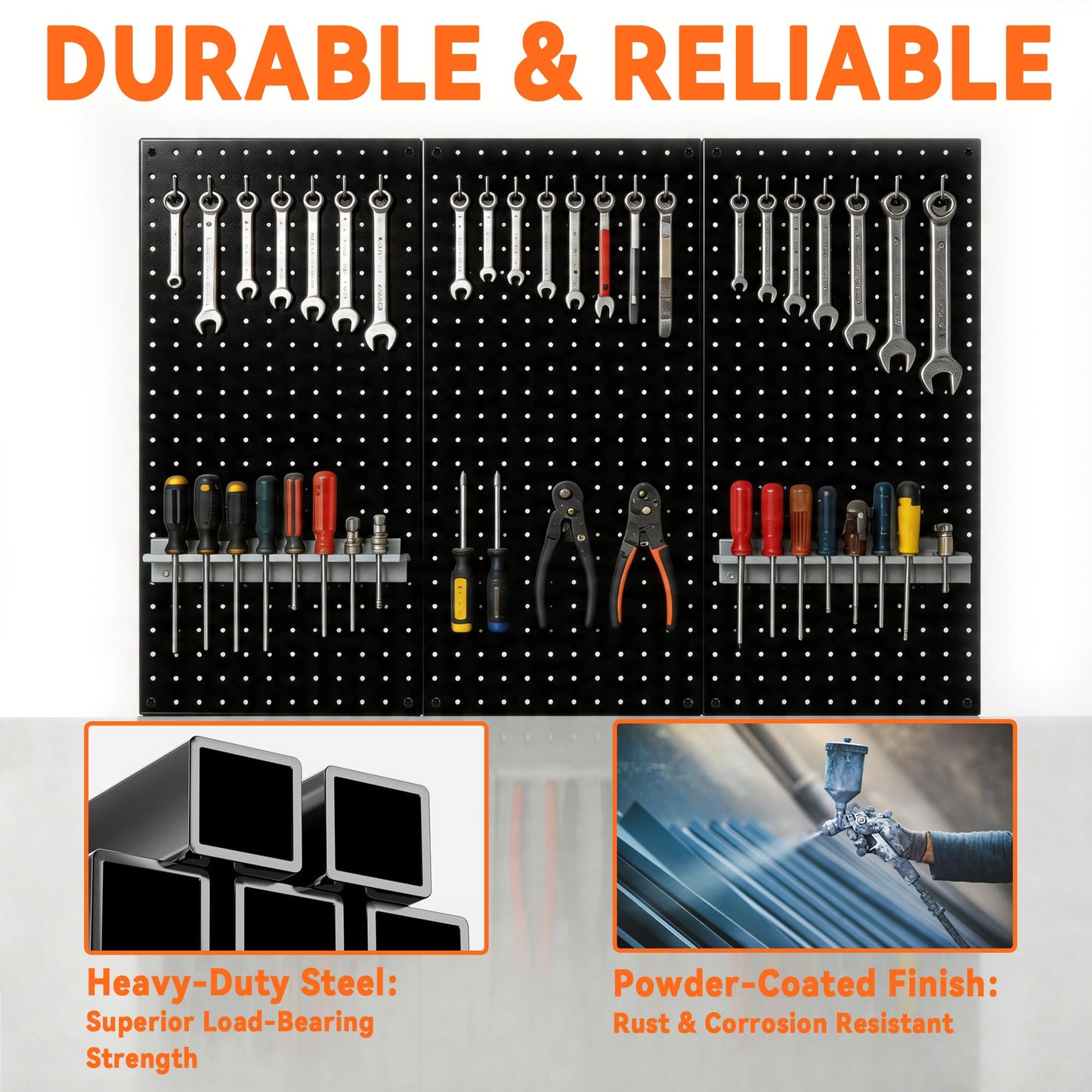Ultrawall Metal Pegboard Panels, Pegboard Wall Organizer, Peg Boards for Garage, Tool Storage Organization, 12"X24", 3pcs, Black