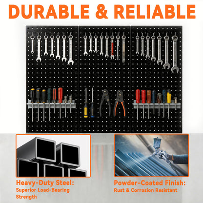 Ultrawall Metal Pegboard Panels, Pegboard Wall Organizer, Peg Boards for Garage, Tool Storage Organization, 12"X24", 3pcs, Black
