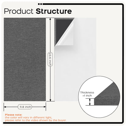BUBOS 4 PCS Fabric Acoustic Panels, 23.6''x11.8''x1'' Self-Adhesive Soundproofing Panels for Home Studio, Office & Living Room, Sleek Design to Eliminate Echo,Fabric-Clad Grey