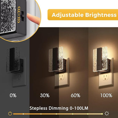 L LOHAS LED Night Lights Plug Into Wall, 2 Pack Night Light with Dusk-to-Dawn Sensor, Dimmable Decorative LED Nightlights, 0-100LM 3000K Adjustable Brightness for Bathroom, Hallway, Bedroom,Stairway