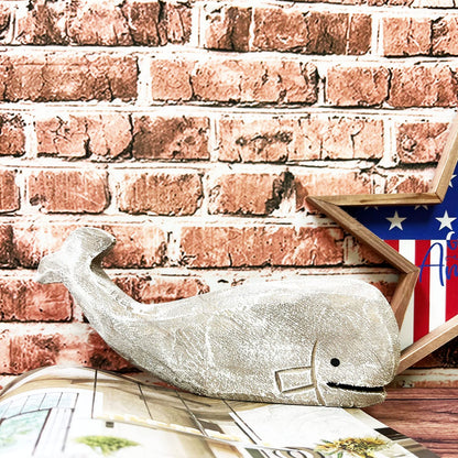 GAPLUM Rustic Wooden Carved Whale Tabletop Statue, Decorative Whale Figurine Carving Sculpture - Nautical Ocean Beach Coastal Themed Home Decor - 12''L