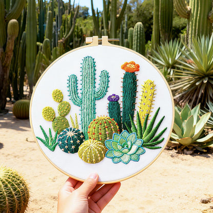 BEUNITONE Cactus Embroidery Kit for Beginners, 6PC Succulent Plant Themed Needlepoint Kits for Adults with Hoops, Threads, Needles, Instructions and Full Kits, DIY Home Decor Craft Gift for Adults