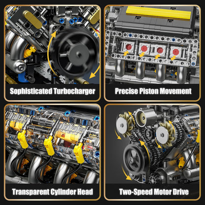 BseSparklion V8 Engine Model Kit that Runs, Visible Mini Car Motor Building Blocks Set for Adults, Compatible with Lego, STEM Physical Science Educational Toy for Teens Boys 14+ (905 PCS)